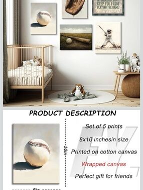 Baseball Nursery Wall Art Set - Neutral Tones
